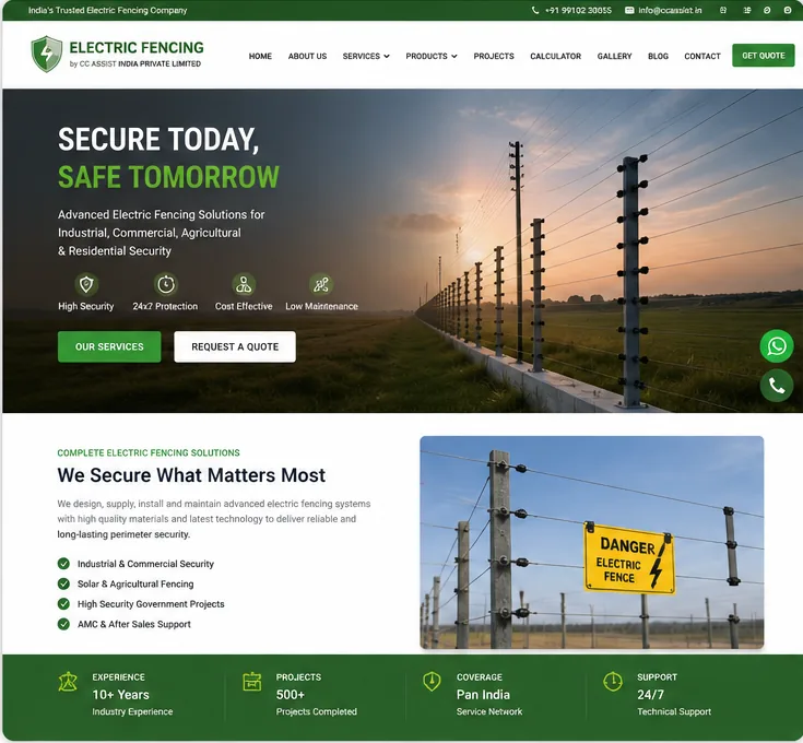 Electric fencing installation for industrial and agricultural perimeter security in India